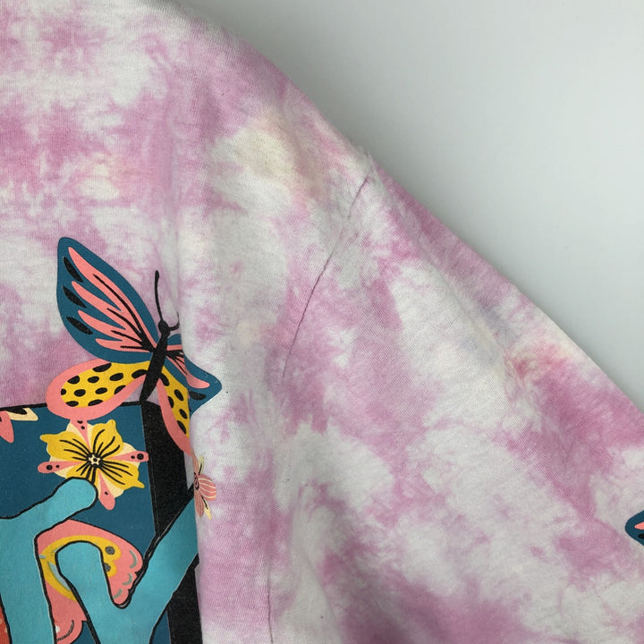 MTV Tie-Dye Pattern Butterfly Pattern Long-Sleeve T-Shirt (Women's Size M) cotton pink type Vintage Second Hand
