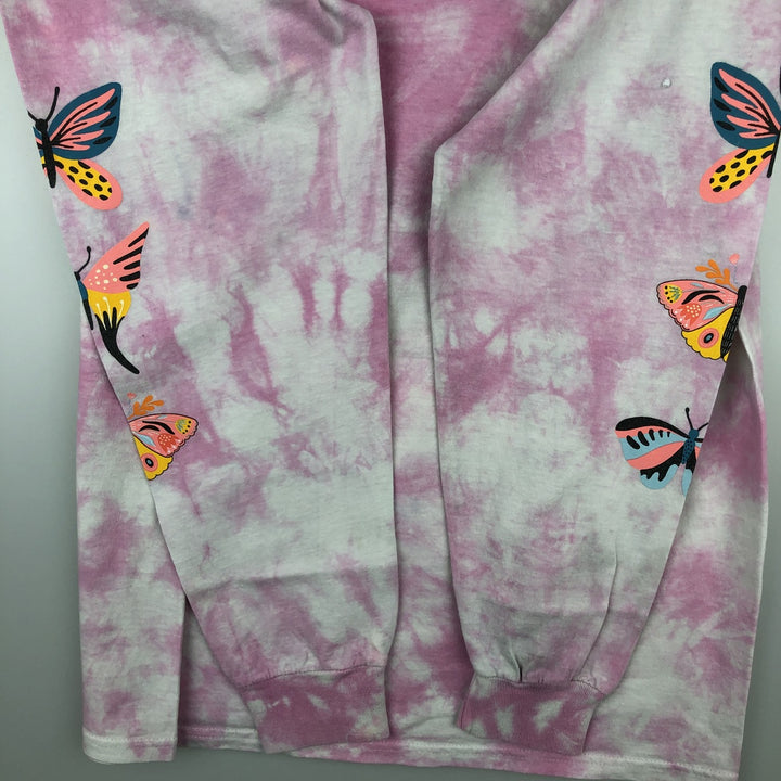 MTV Tie-Dye Pattern Butterfly Pattern Long-Sleeve T-Shirt (Women's Size M) cotton pink type Vintage Second Hand