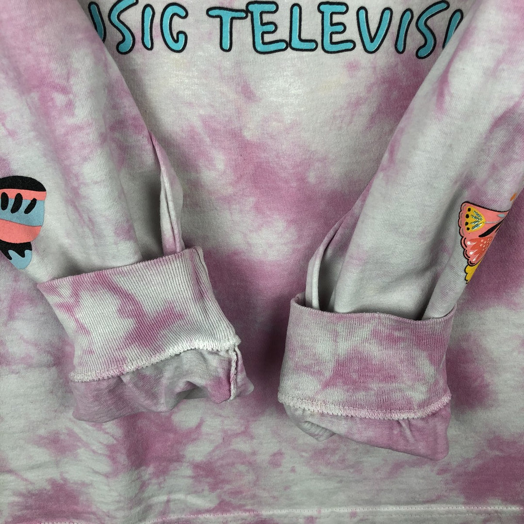 MTV Tie-Dye Pattern Butterfly Pattern Long-Sleeve T-Shirt (Women's Size M) cotton pink type Vintage Second Hand