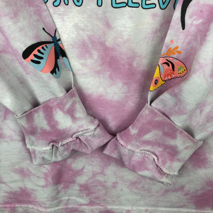 MTV Tie-Dye Pattern Butterfly Pattern Long-Sleeve T-Shirt (Women's Size M) cotton pink type Vintage Second Hand