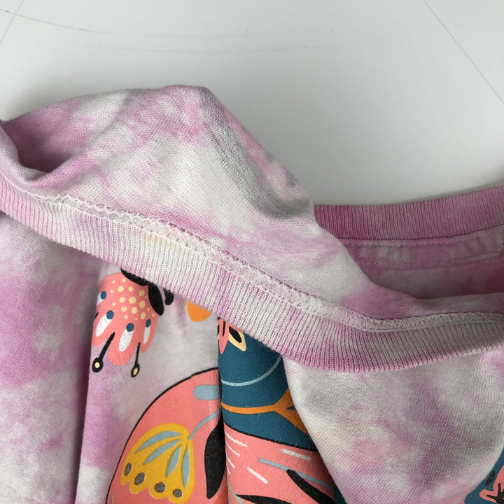 MTV Tie-Dye Pattern Butterfly Pattern Long-Sleeve T-Shirt (Women's Size M) cotton pink type Vintage Second Hand