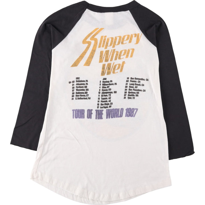 JUNK FOOD BON JOVI 3/4 Sleeve Cut-Off Raglan Band T-Shirt (USA Made, Women's Size M) cotton white type Vintage Second Hand