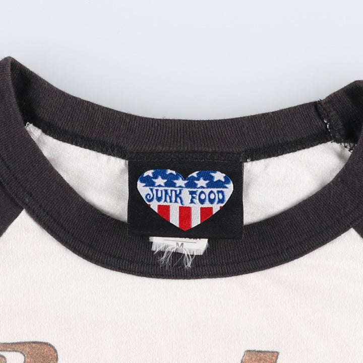 JUNK FOOD BON JOVI 3/4 Sleeve Cut-Off Raglan Band T-Shirt (USA Made, Women's Size M) cotton white type Vintage Second Hand