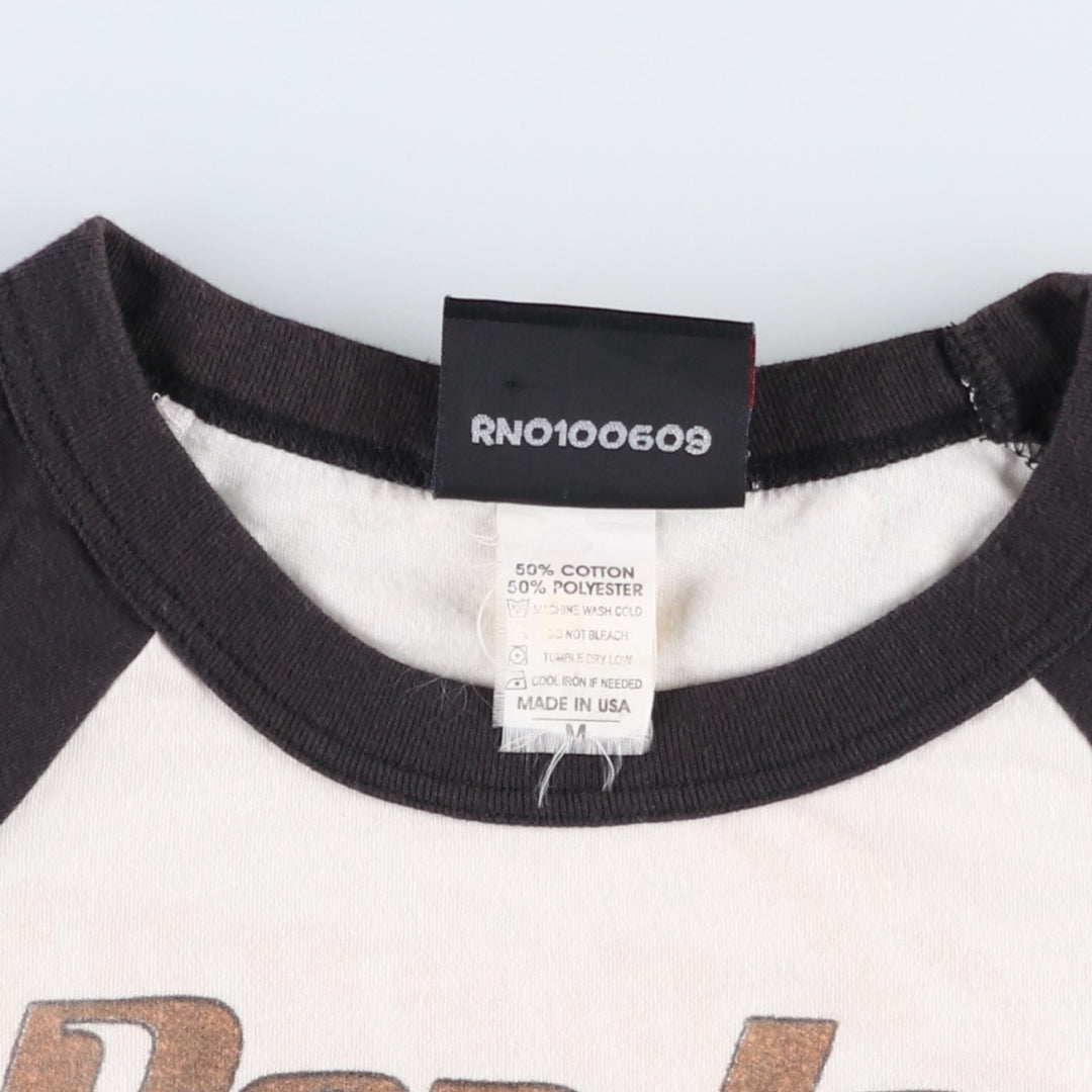 JUNK FOOD BON JOVI 3/4 Sleeve Cut-Off Raglan Band T-Shirt (USA Made, Women's Size M) cotton white type Vintage Second Hand