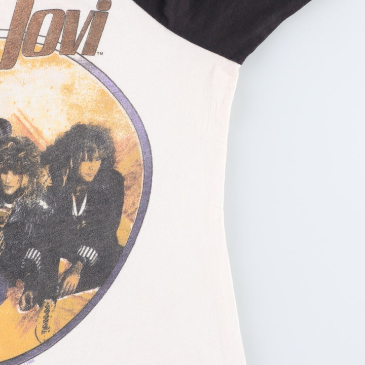 JUNK FOOD BON JOVI 3/4 Sleeve Cut-Off Raglan Band T-Shirt (USA Made, Women's Size M) cotton white type Vintage Second Hand