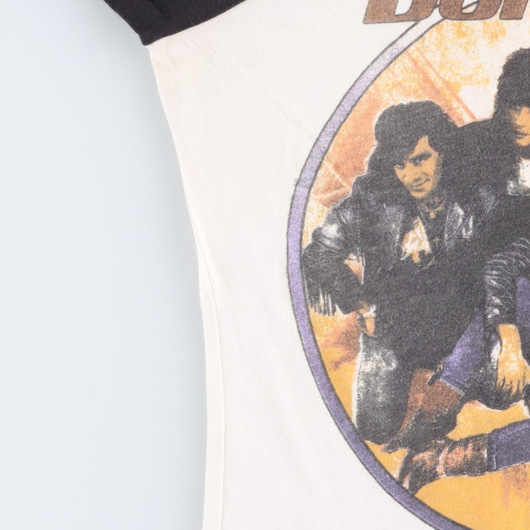 JUNK FOOD BON JOVI 3/4 Sleeve Cut-Off Raglan Band T-Shirt (USA Made, Women's Size M) cotton white type Vintage Second Hand