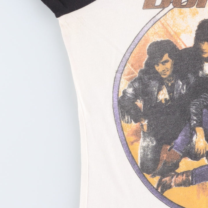 JUNK FOOD BON JOVI 3/4 Sleeve Cut-Off Raglan Band T-Shirt (USA Made, Women's Size M) cotton white type Vintage Second Hand