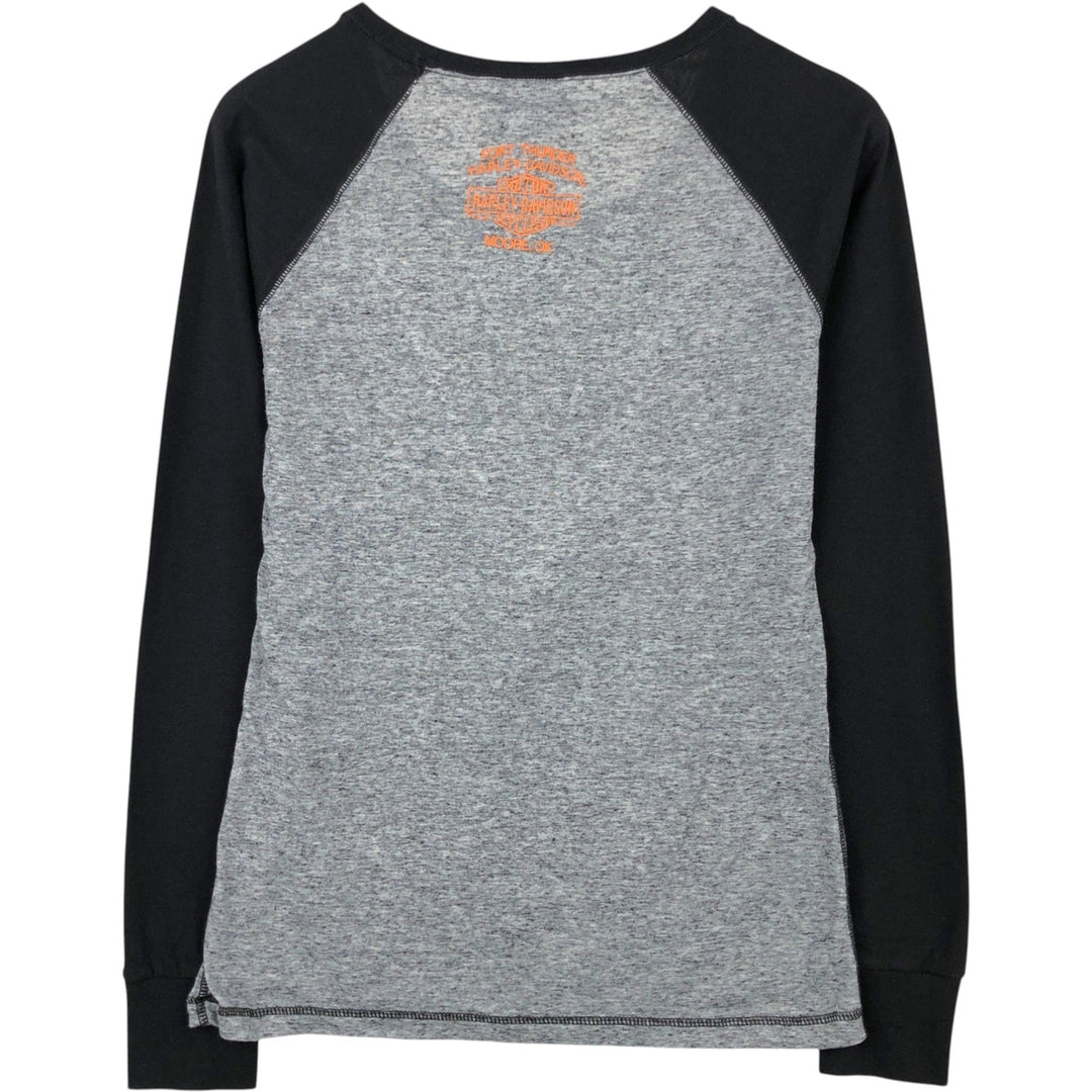 Harley-Davidson Motorcycle Long-Sleeve T-Shirt with Thumbholes and Rhinestones (Women's Size M) polyester gray type Vintage Second Hand