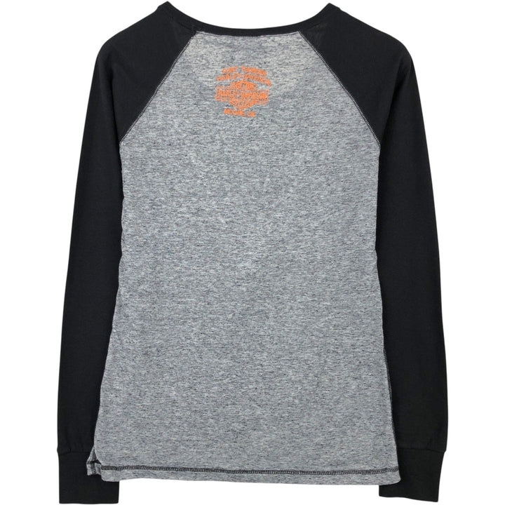 Harley-Davidson Motorcycle Long-Sleeve T-Shirt with Thumbholes and Rhinestones (Women's Size M) polyester gray type Vintage Second Hand