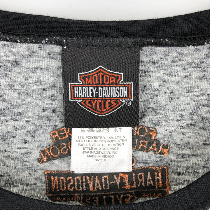 Harley-Davidson Motorcycle Long-Sleeve T-Shirt with Thumbholes and Rhinestones (Women's Size M) polyester gray type Vintage Second Hand