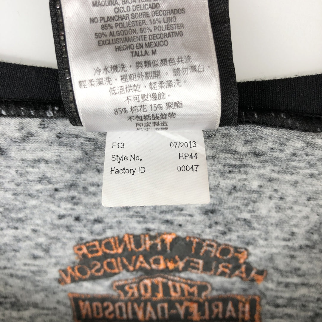 Harley-Davidson Motorcycle Long-Sleeve T-Shirt with Thumbholes and Rhinestones (Women's Size M) polyester gray type Vintage Second Hand