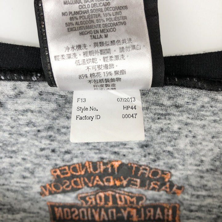 Harley-Davidson Motorcycle Long-Sleeve T-Shirt with Thumbholes and Rhinestones (Women's Size M) polyester gray type Vintage Second Hand