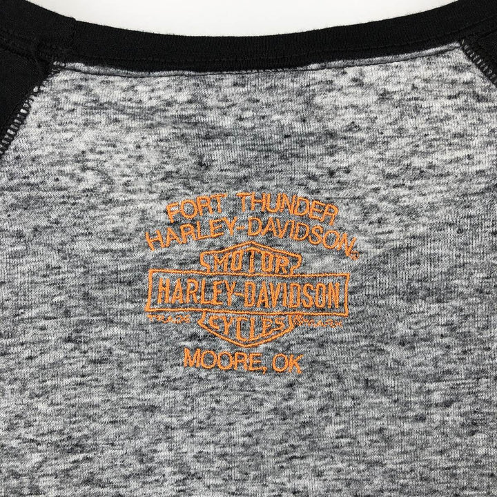 Harley-Davidson Motorcycle Long-Sleeve T-Shirt with Thumbholes and Rhinestones (Women's Size M) polyester gray type Vintage Second Hand