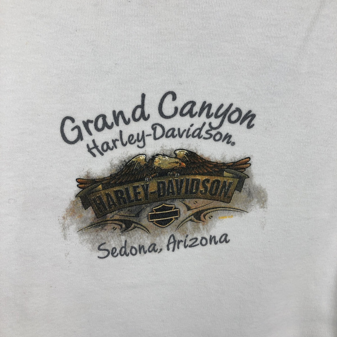 2000'S Harley-Davidson Fire Pattern Eagle Print Motorcycle 3/4 Sleeve V-Neck Long T-Shirt (Women's Size M) cotton white type Vintage Second Hand