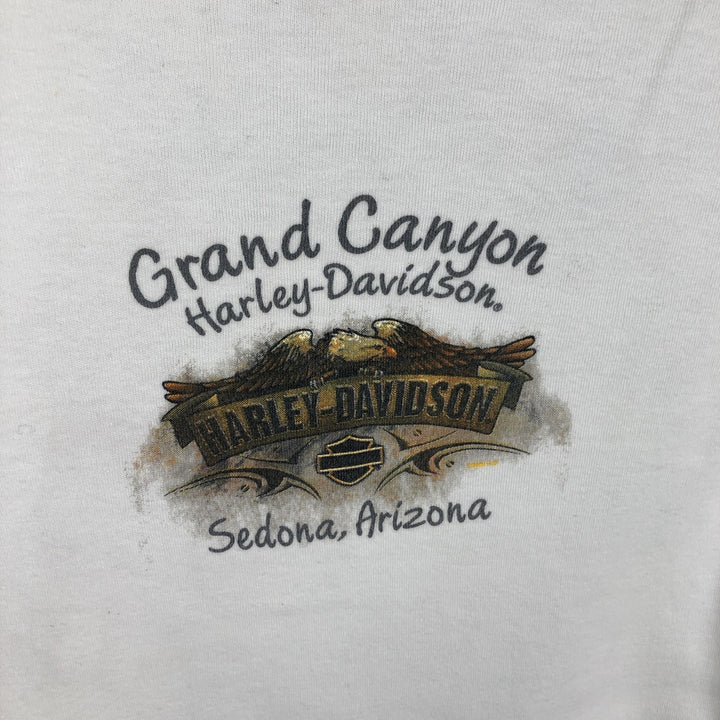 2000'S Harley-Davidson Fire Pattern Eagle Print Motorcycle 3/4 Sleeve V-Neck Long T-Shirt (Women's Size M) cotton white type Vintage Second Hand