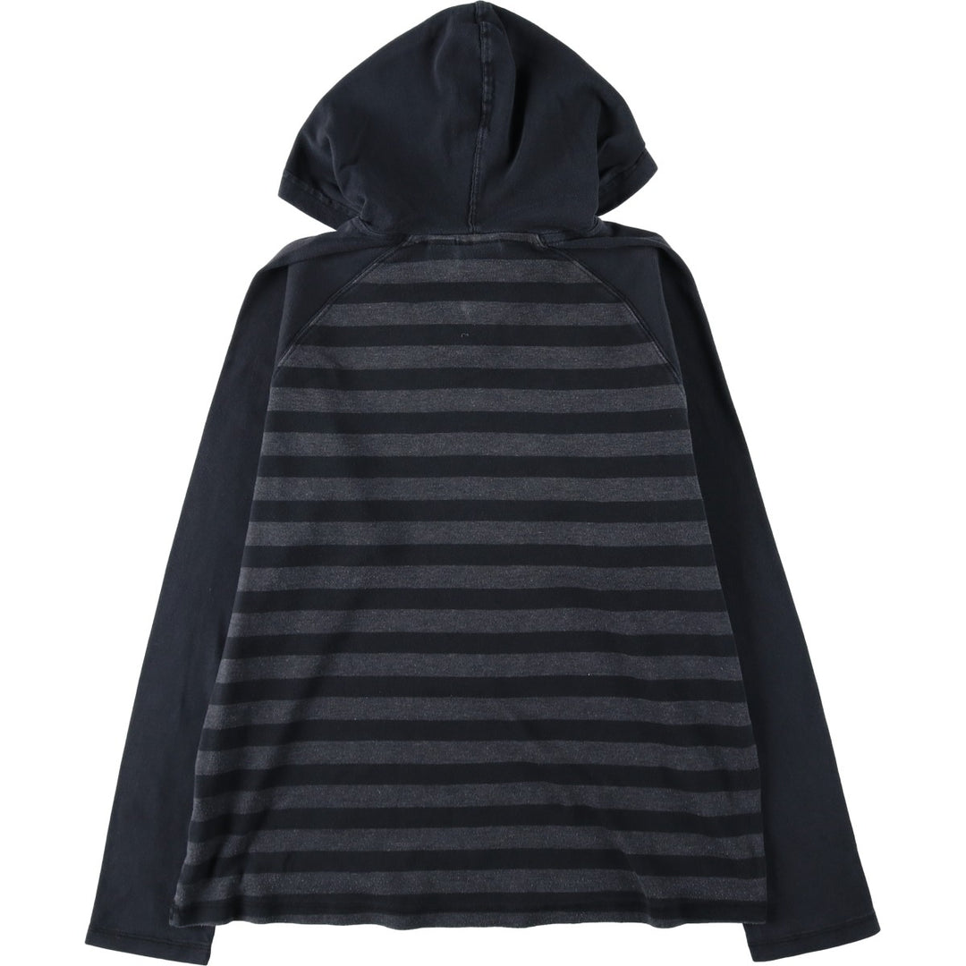 Harley-Davidson Border Pattern Slit Neck Hooded Motorcycle Long-Sleeve T-Shirt (Women's Size L) cotton black type Vintage Second Hand