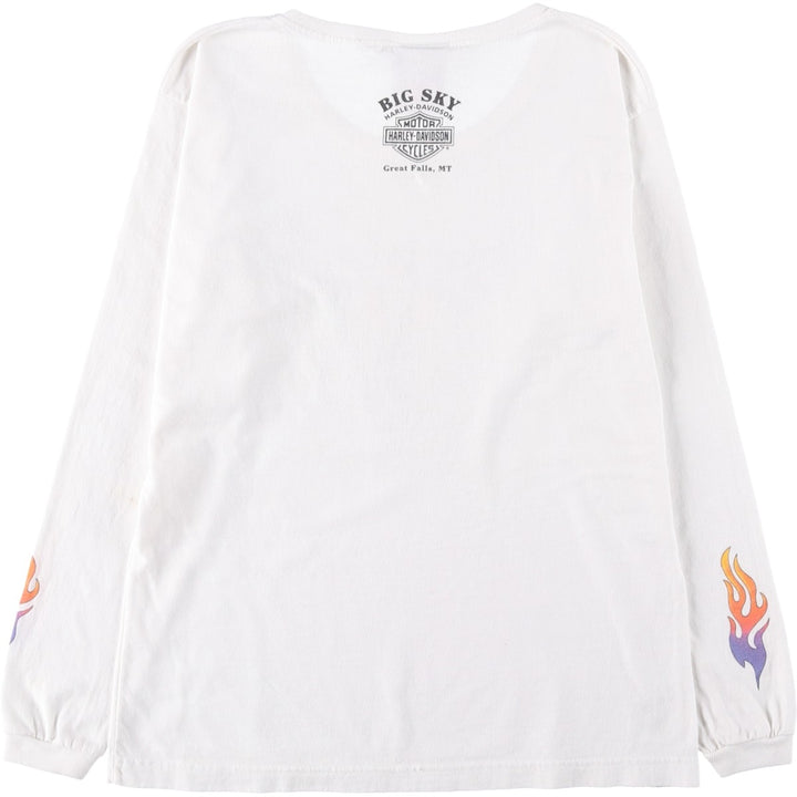 2000'S Harley-Davidson Fire Pattern Motorcycle Long-Sleeve T-Shirt, Made in USA, Women's Size M (approx.) cotton white type Vintage Second Hand