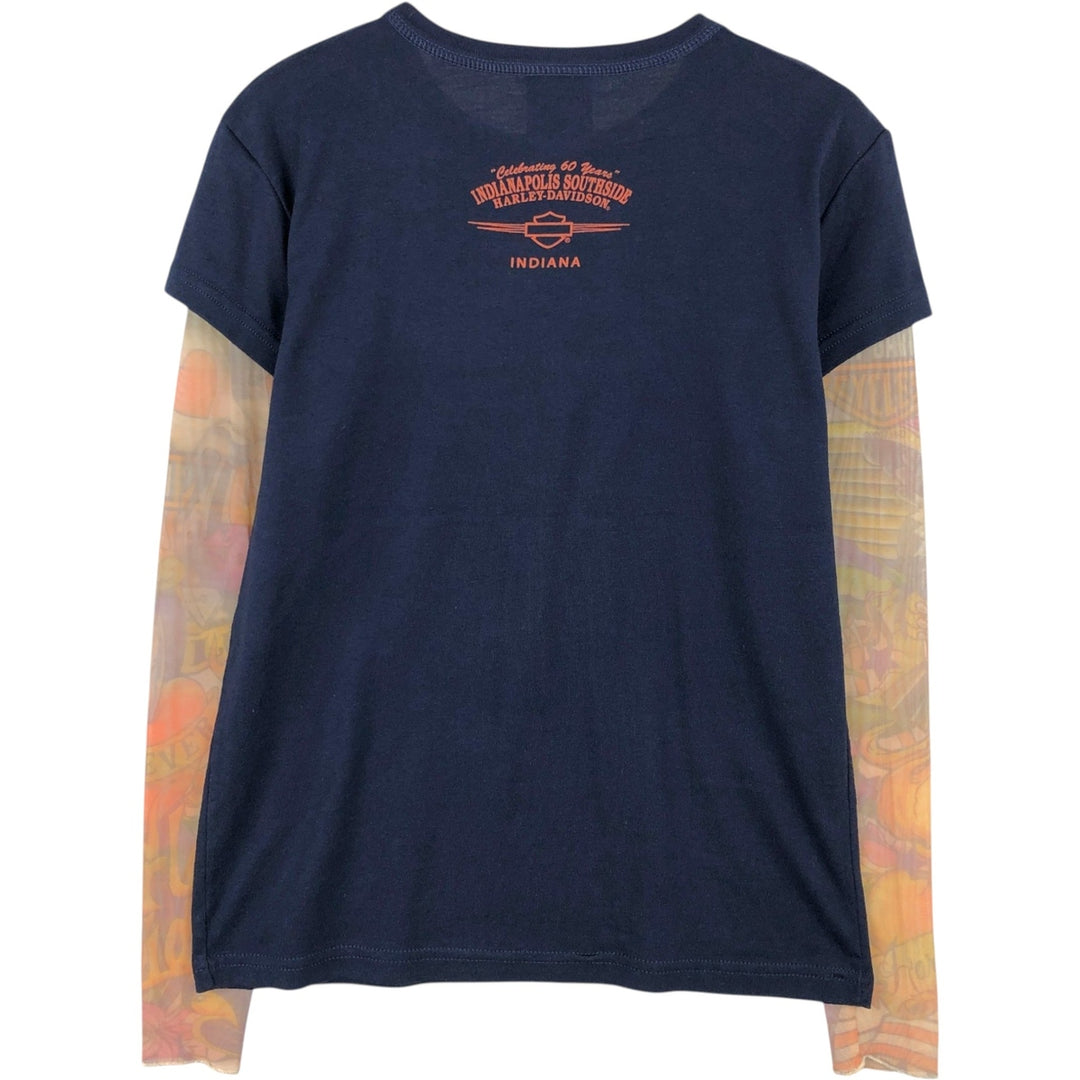 2000'S Harley-Davidson Long-Sleeve T-Shirt, Made in USA, Women's Size L (approx.), Motorcycle cotton navy blue type Vintage Second Hand