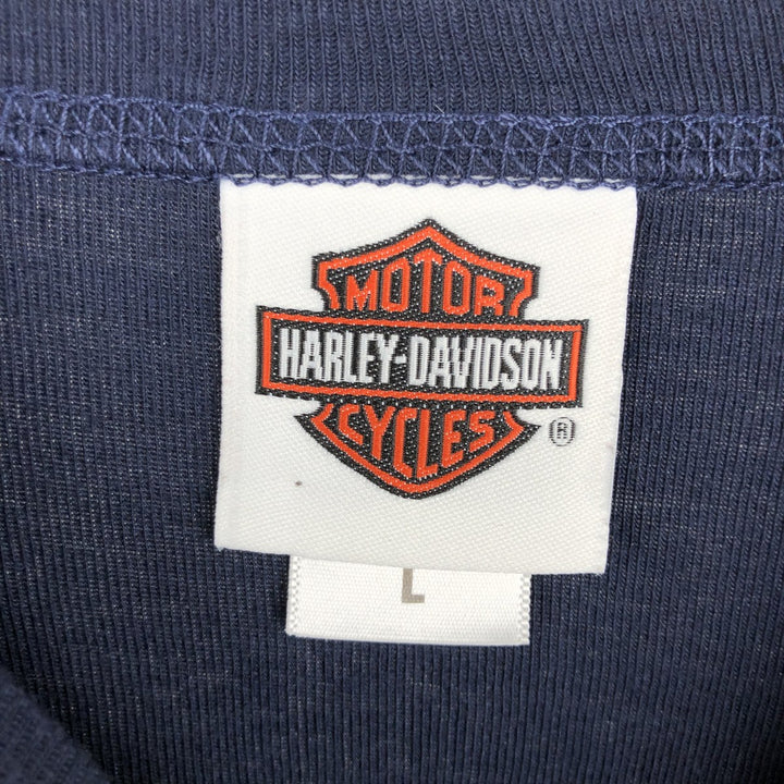 2000'S Harley-Davidson Long-Sleeve T-Shirt, Made in USA, Women's Size L (approx.), Motorcycle cotton navy blue type Vintage Second Hand
