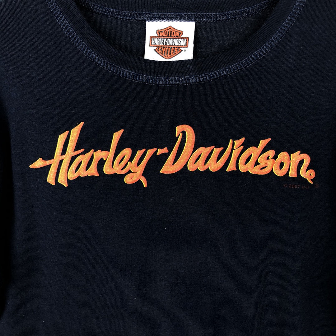2000'S Harley-Davidson Long-Sleeve T-Shirt, Made in USA, Women's Size L (approx.), Motorcycle cotton navy blue type Vintage Second Hand