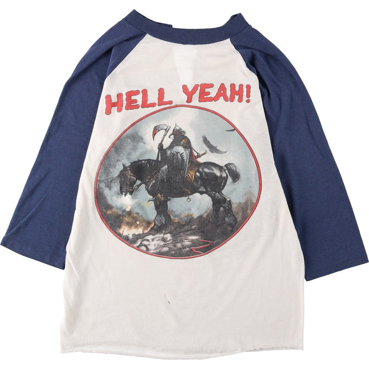 80'S Molly Hatchet V-neck 3/4 sleeve cut-off raglan band t-shirt, women's size S equivalent, vintage. unclear white type Vintage Second Hand