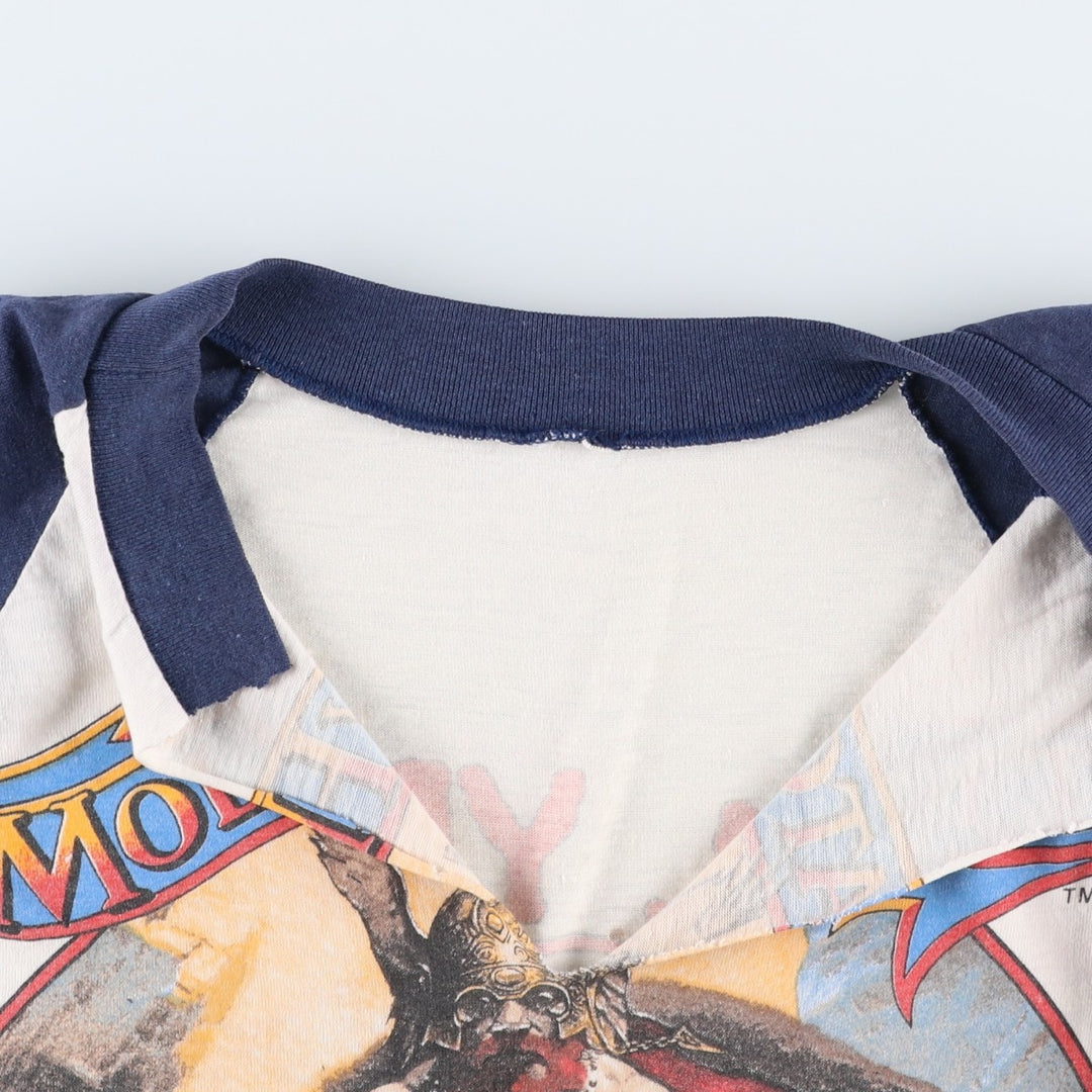 80'S Molly Hatchet V-neck 3/4 sleeve cut-off raglan band t-shirt, women's size S equivalent, vintage. unclear white type Vintage Second Hand
