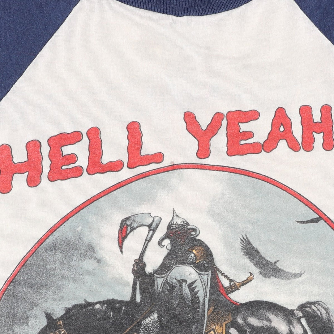 80'S Molly Hatchet V-neck 3/4 sleeve cut-off raglan band t-shirt, women's size S equivalent, vintage. unclear white type Vintage Second Hand