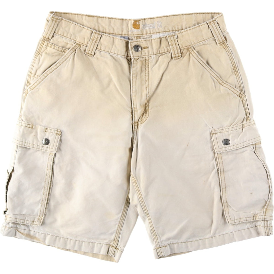 Carhartt Relaxed Fit Duck Cargo Shorts, Men's, W33 equivalent cotton unbleached Vintage Second Hand