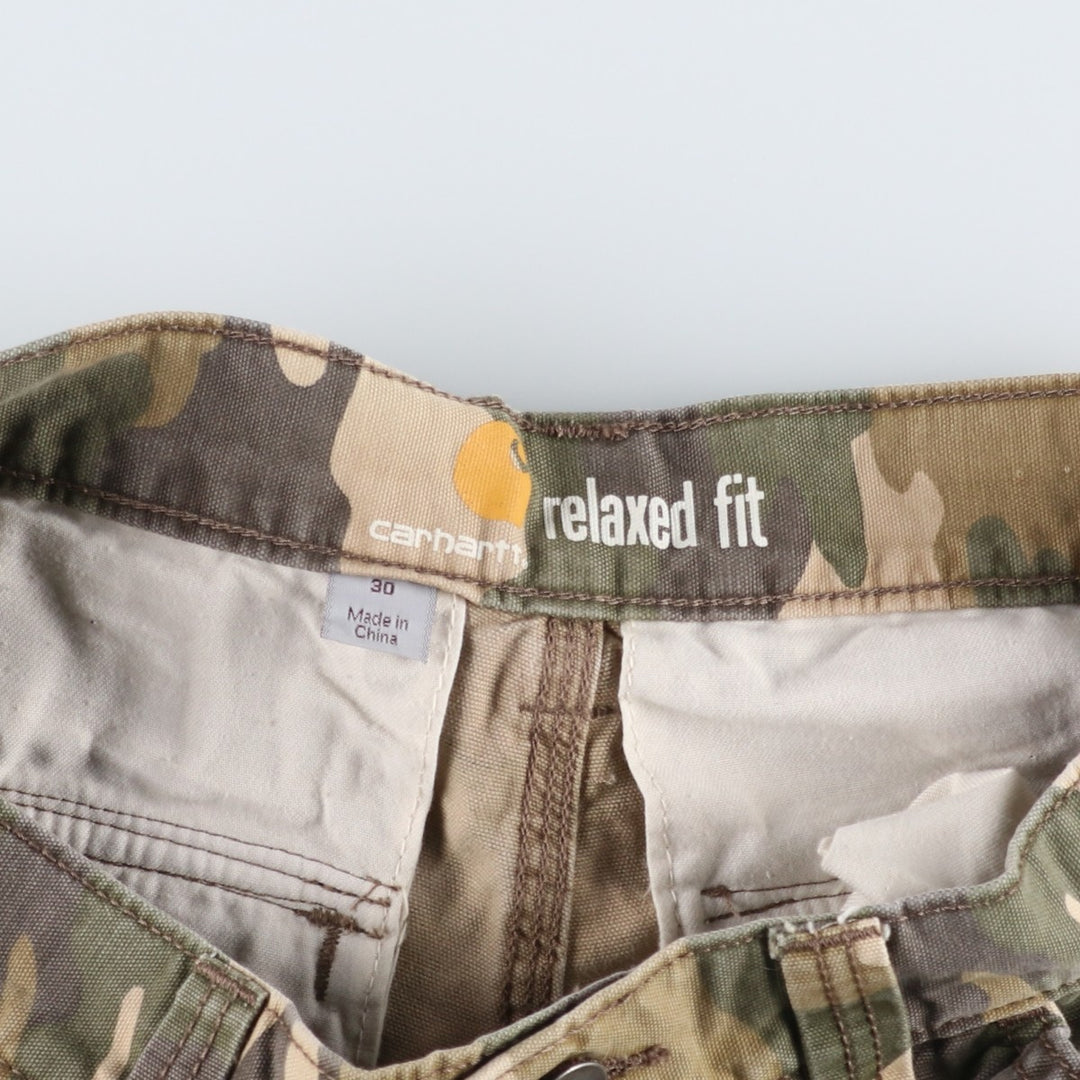 Carhartt Relaxed Fit Camouflage Pattern Duck Cargo Shorts, Men's Size W30 cotton Khaki type Vintage Second Hand