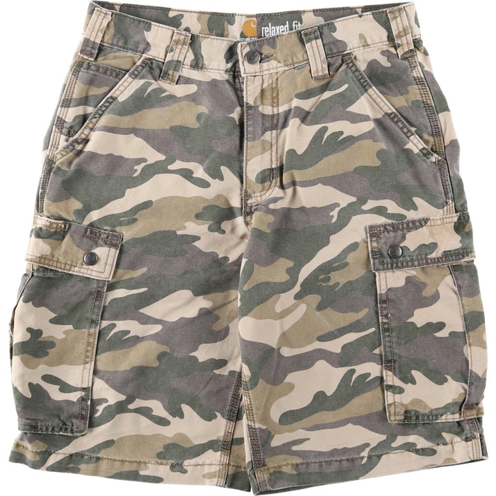 Carhartt Relaxed Fit Camouflage Pattern Duck Cargo Shorts, Men's Size W30 cotton Khaki type Vintage Second Hand