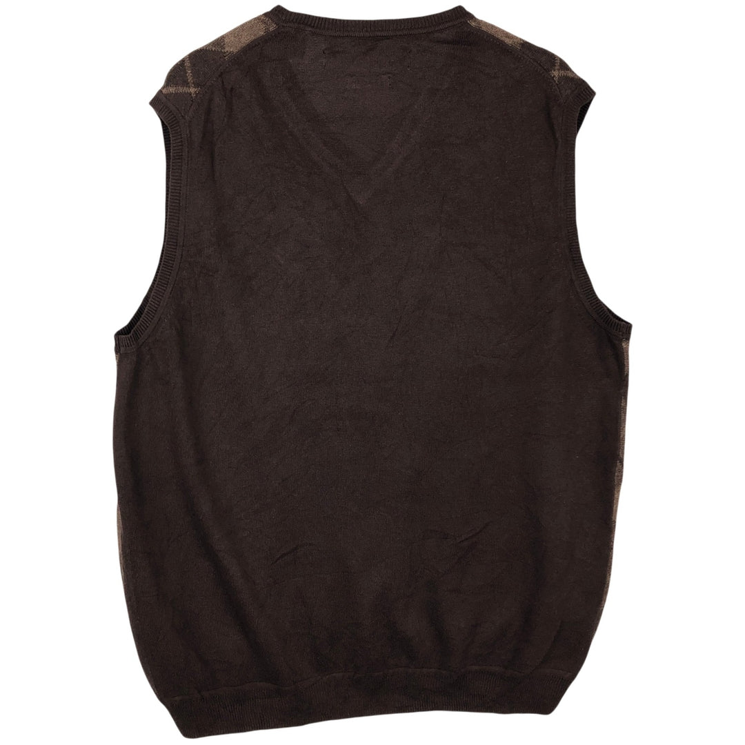 1990'S Perry Ellis Silk Blend Argyle Pattern V-Neck Cotton Knit Vest, Men's Size L (Equivalent), Vintage cotton brown type Vintage Second Hand