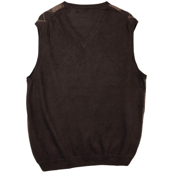 1990'S Perry Ellis Silk Blend Argyle Pattern V-Neck Cotton Knit Vest, Men's Size L (Equivalent), Vintage cotton brown type Vintage Second Hand