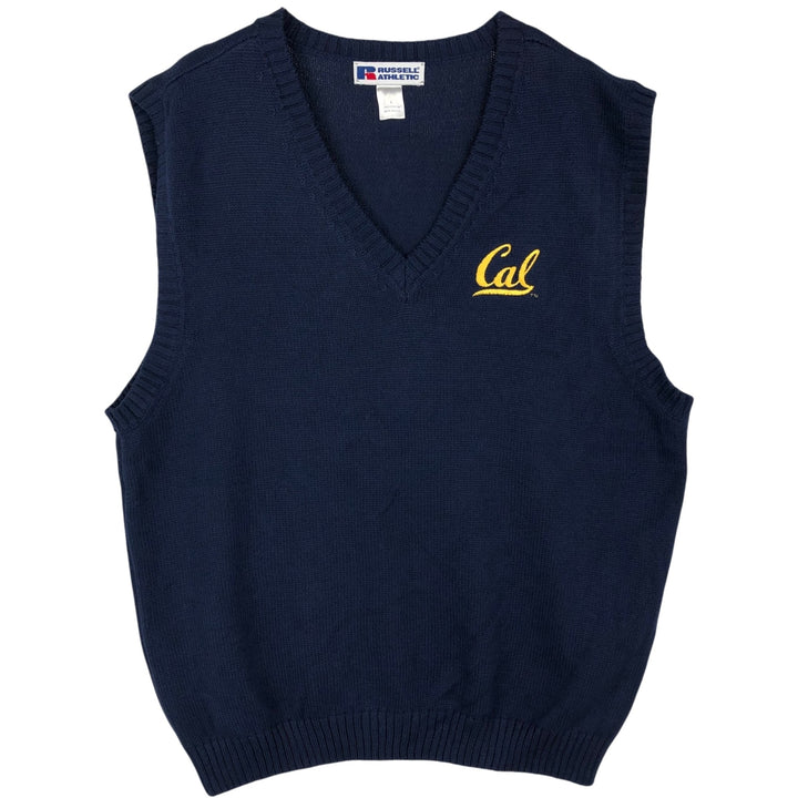 Vintage 90'S Russell V-neck cotton knit vest, made in the USA, size L, men's cotton navy blue type Vintage Second Hand