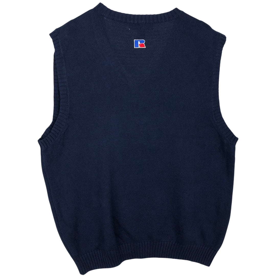 Vintage 90'S Russell V-neck cotton knit vest, made in the USA, size L, men's cotton navy blue type Vintage Second Hand