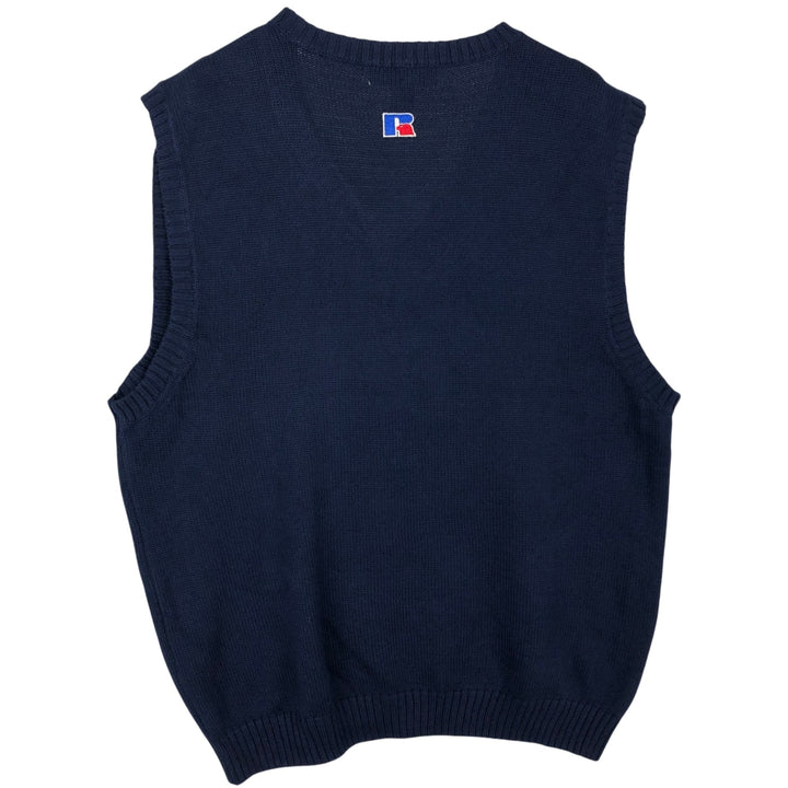 Vintage 90'S Russell V-neck cotton knit vest, made in the USA, size L, men's cotton navy blue type Vintage Second Hand