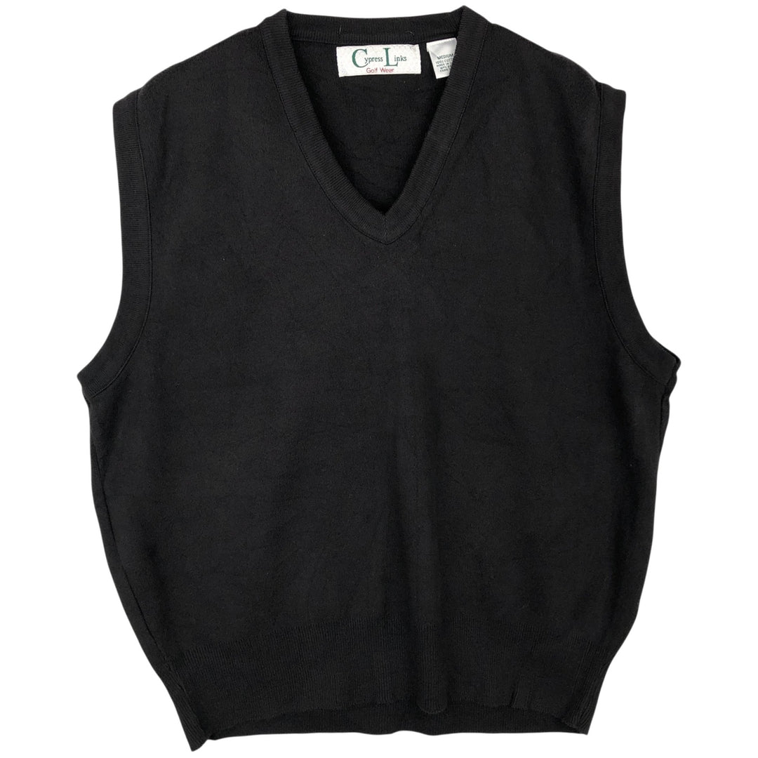 Cypress Links V-neck Cotton Knit Vest, Made in USA, Men's Size M cotton black type Vintage Second Hand