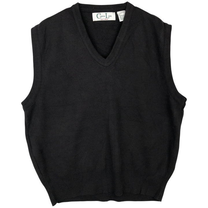Cypress Links V-neck Cotton Knit Vest, Made in USA, Men's Size M cotton black type Vintage Second Hand