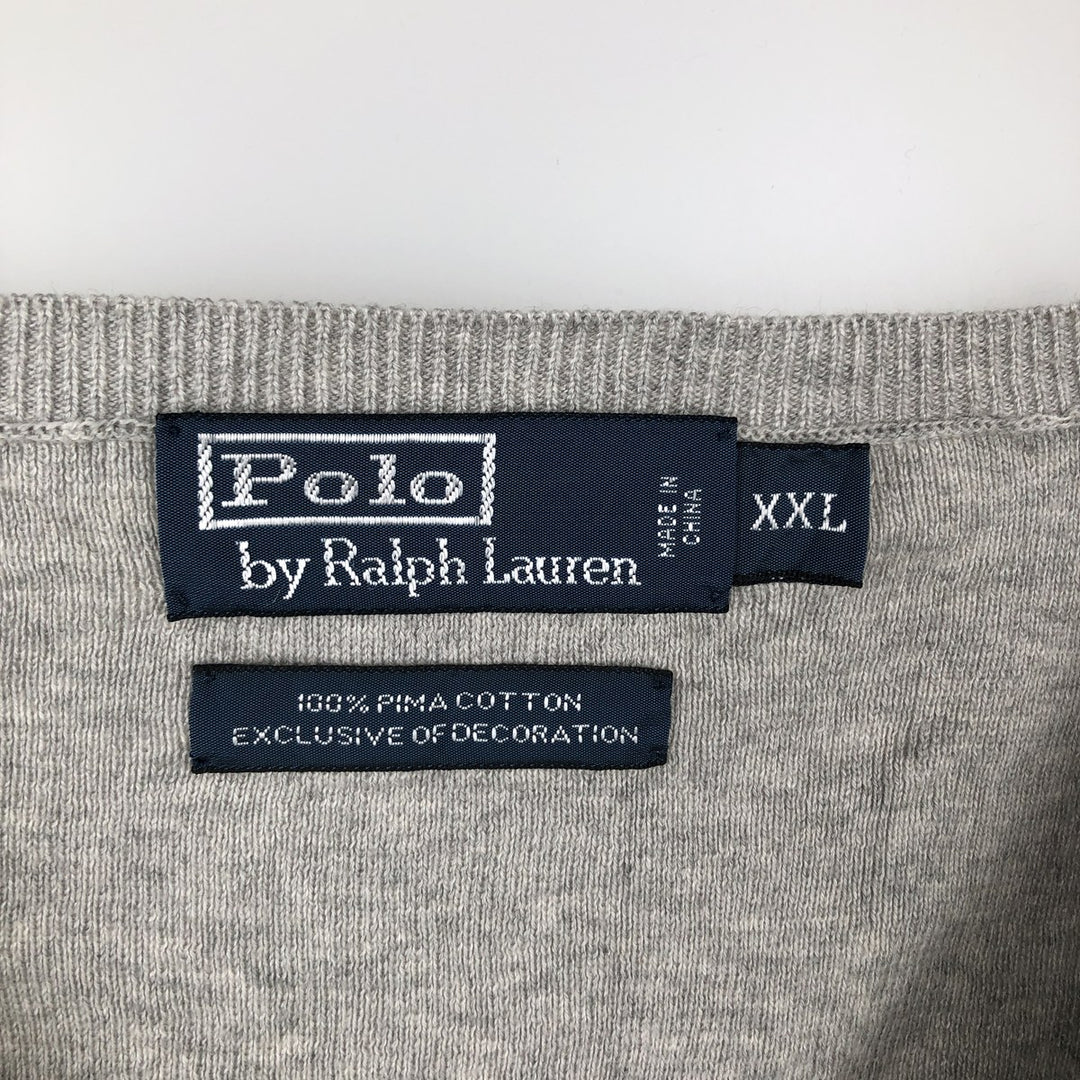 Ralph Lauren POLO by Ralph Lauren V-neck Pima cotton knit vest, men's size XXL Pima Cotton gray type Vintage Second Hand