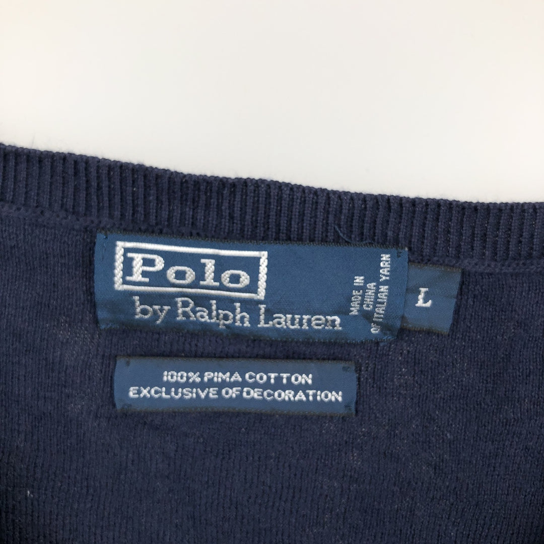 Ralph Lauren POLO by Ralph Lauren V-neck Pima cotton knit vest, men's size L Pima Cotton navy blue type Vintage Second Hand