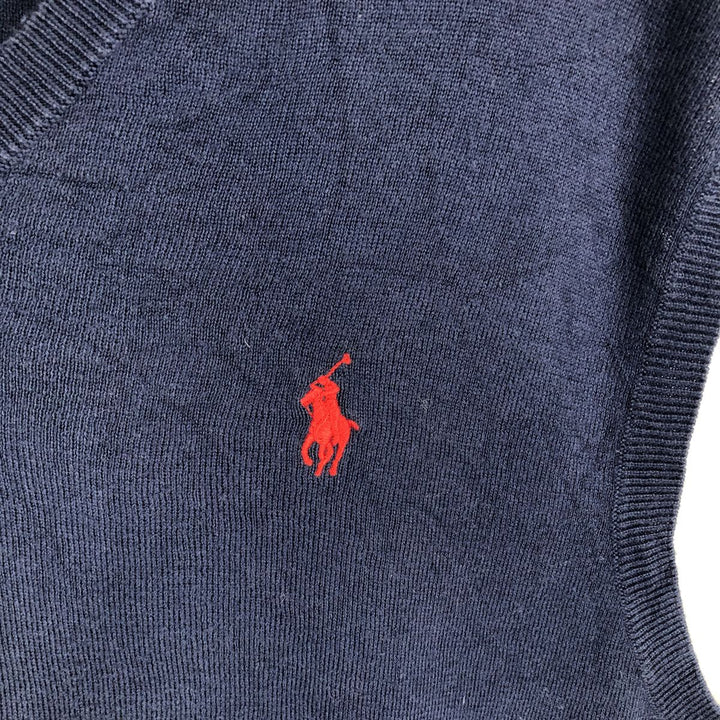 Ralph Lauren POLO by Ralph Lauren V-neck Pima cotton knit vest, men's size L Pima Cotton navy blue type Vintage Second Hand