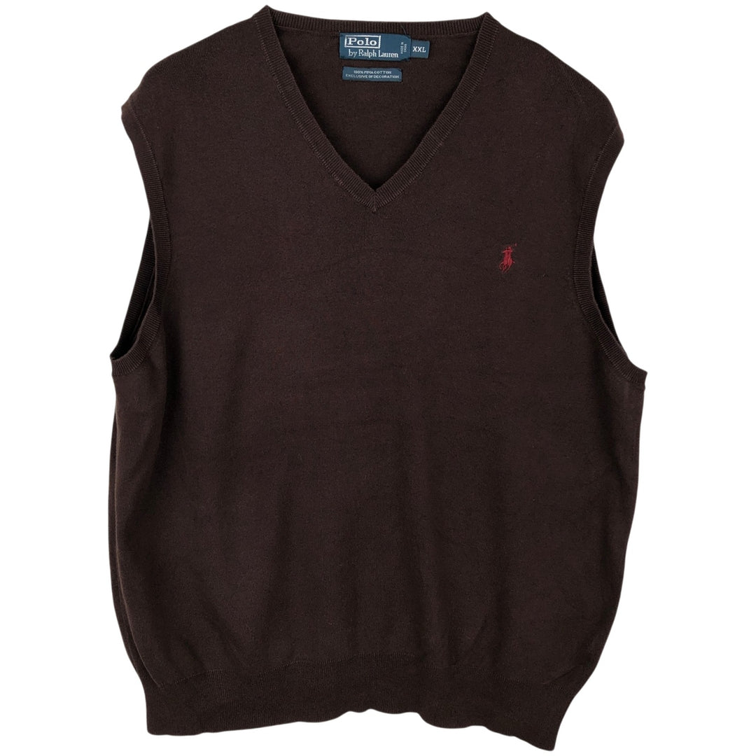 Ralph Lauren POLO by Ralph Lauren V-neck Pima cotton knit vest, men's size XXL Pima Cotton brown type Vintage Second Hand