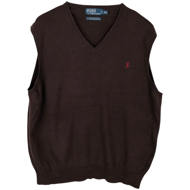 Ralph Lauren POLO by Ralph Lauren V-neck Pima cotton knit vest, men's size XXL Pima Cotton brown type Vintage Second Hand