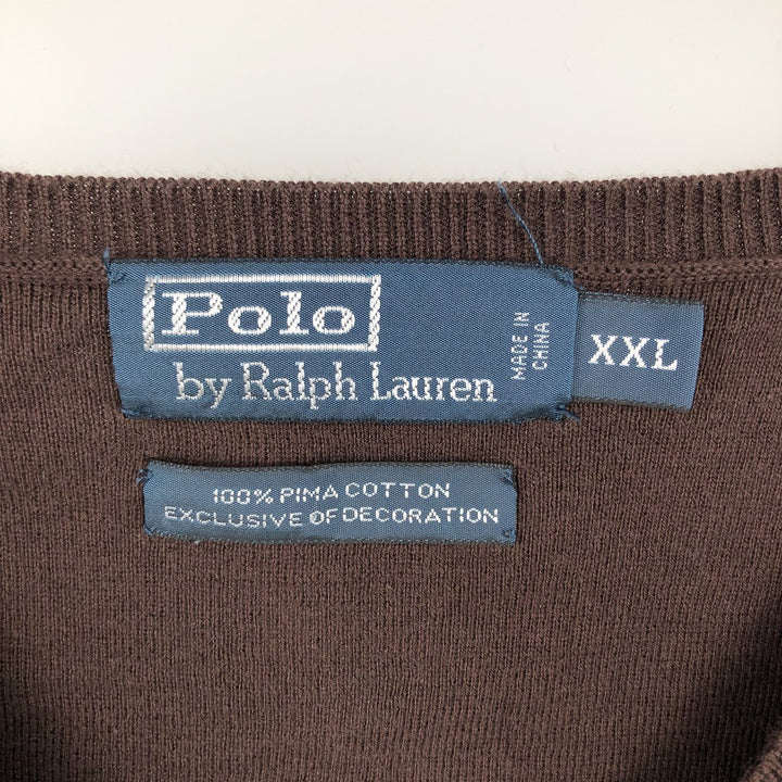 Ralph Lauren POLO by Ralph Lauren V-neck Pima cotton knit vest, men's size XXL Pima Cotton brown type Vintage Second Hand