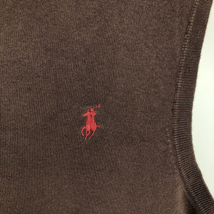 Ralph Lauren POLO by Ralph Lauren V-neck Pima cotton knit vest, men's size XXL Pima Cotton brown type Vintage Second Hand
