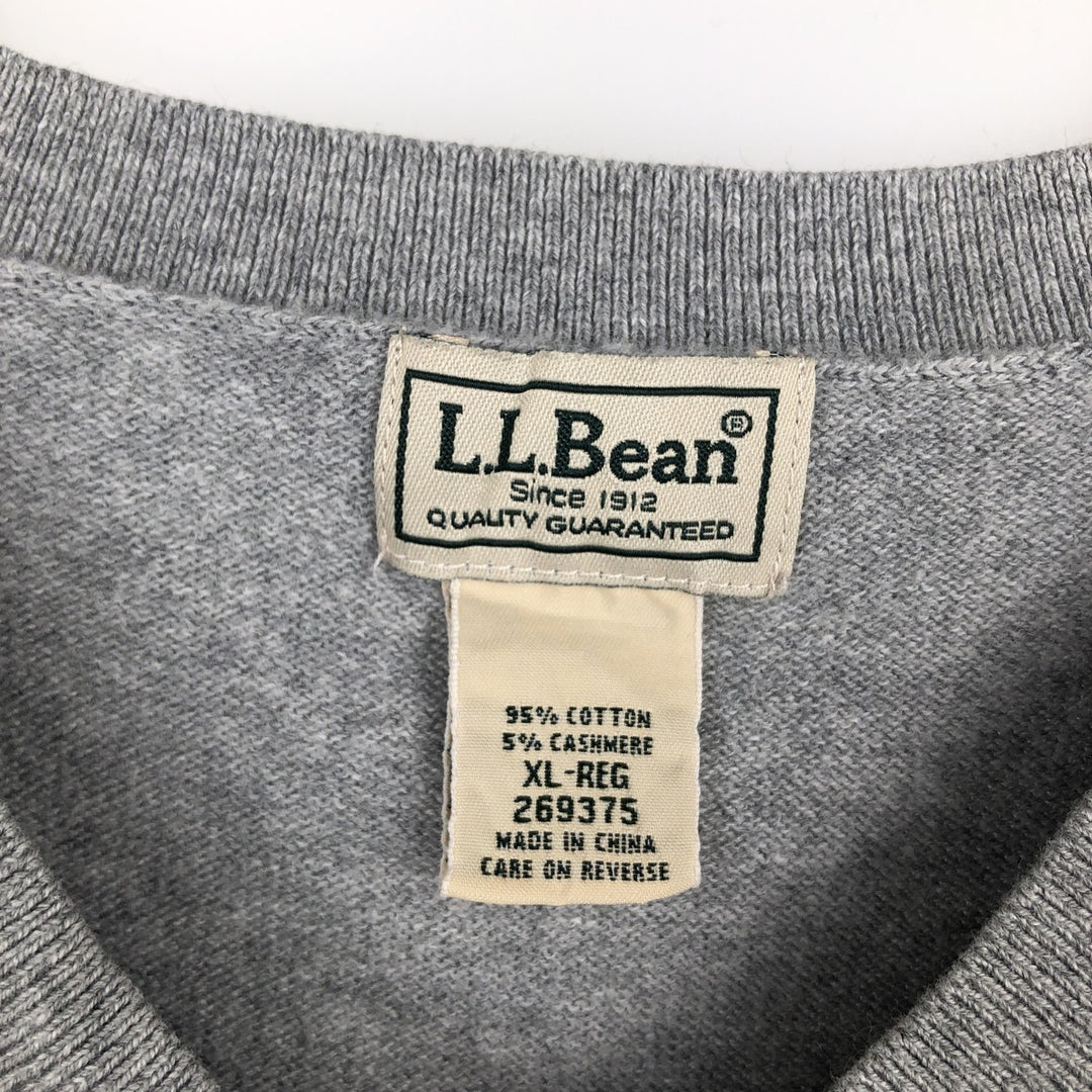 90s-00'S LL Bean Cashmere Blend V-Neck Cotton Knit Vest, Men's Size XL (approx.) cotton gray type Vintage Second Hand