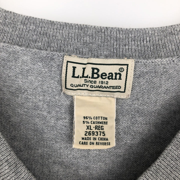 90s-00'S LL Bean Cashmere Blend V-Neck Cotton Knit Vest, Men's Size XL (approx.) cotton gray type Vintage Second Hand