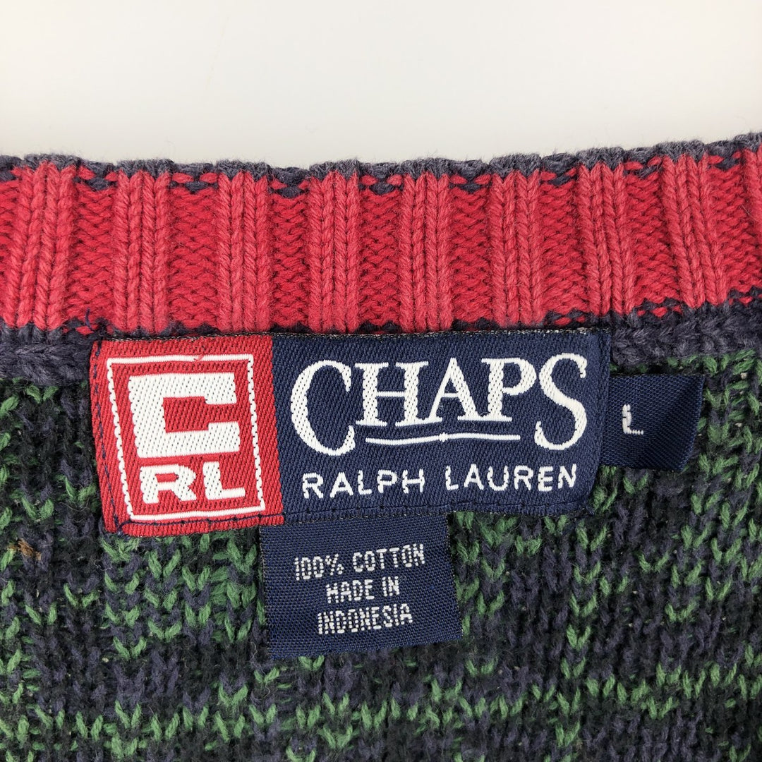Ralph Lauren CHAPS Check Pattern Open-Front Cotton Knit Vest, Men's Size L (approx.) cotton navy blue type Vintage Second Hand