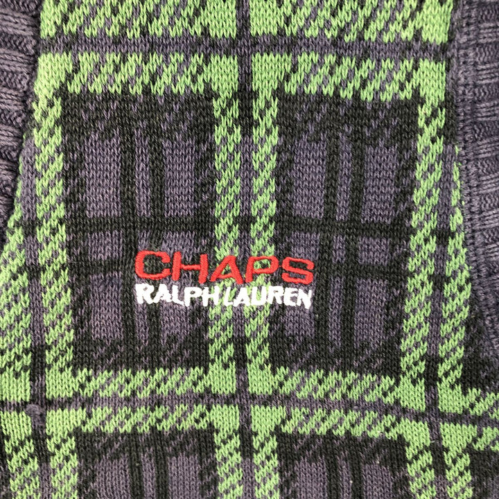 Ralph Lauren CHAPS Check Pattern Open-Front Cotton Knit Vest, Men's Size L (approx.) cotton navy blue type Vintage Second Hand