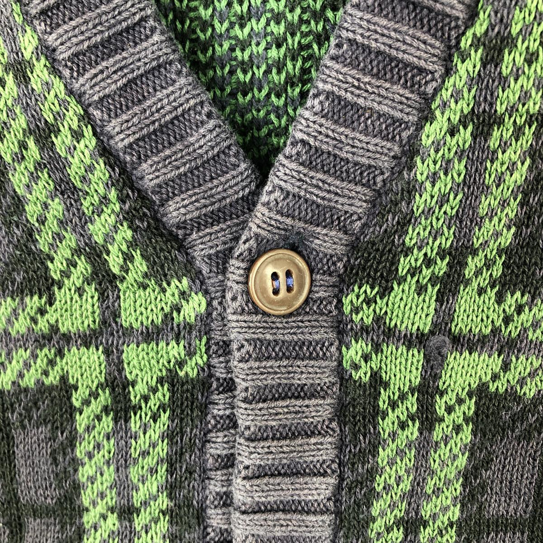 Ralph Lauren CHAPS Check Pattern Open-Front Cotton Knit Vest, Men's Size L (approx.) cotton navy blue type Vintage Second Hand
