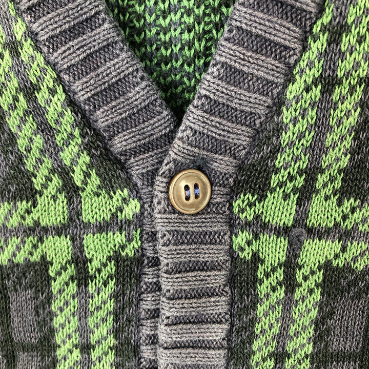 Ralph Lauren CHAPS Check Pattern Open-Front Cotton Knit Vest, Men's Size L (approx.) cotton navy blue type Vintage Second Hand